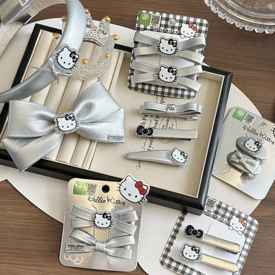 凯蒂猫银色PU皮蝴蝶结鸭夹女对夹