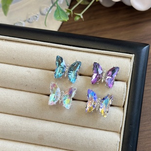 儿童高级感水晶紫色蝴蝶戒指小女孩开口指环公主首饰礼物小众设计