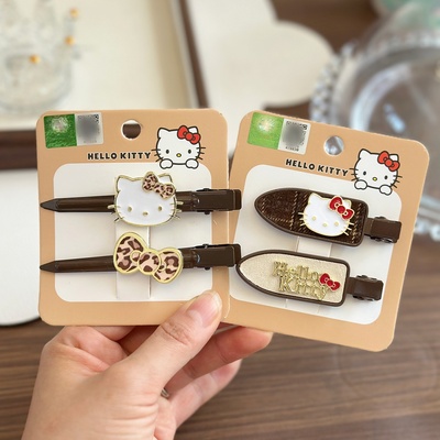 凯蒂猫豹纹蝴蝶结发夹棕色无痕夹