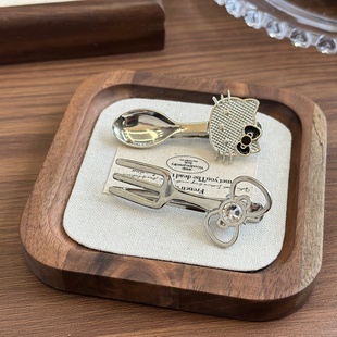 日系hello 金属叉勺发夹女小众设计凯蒂猫刘海碎发边夹 kitty个性