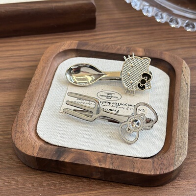 金属叉勺发夹凯蒂猫刘海碎发边夹