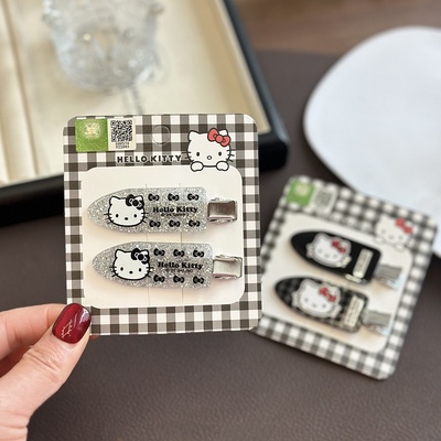 凯蒂猫无痕发夹银黑甜美刘海对夹