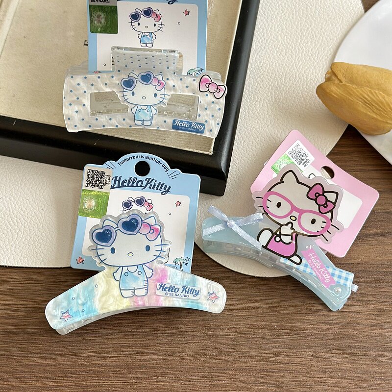 渐变蓝色正版凯蒂猫咪抓夹少女心甜美发夹后脑勺盘发中号鲨鱼夹子