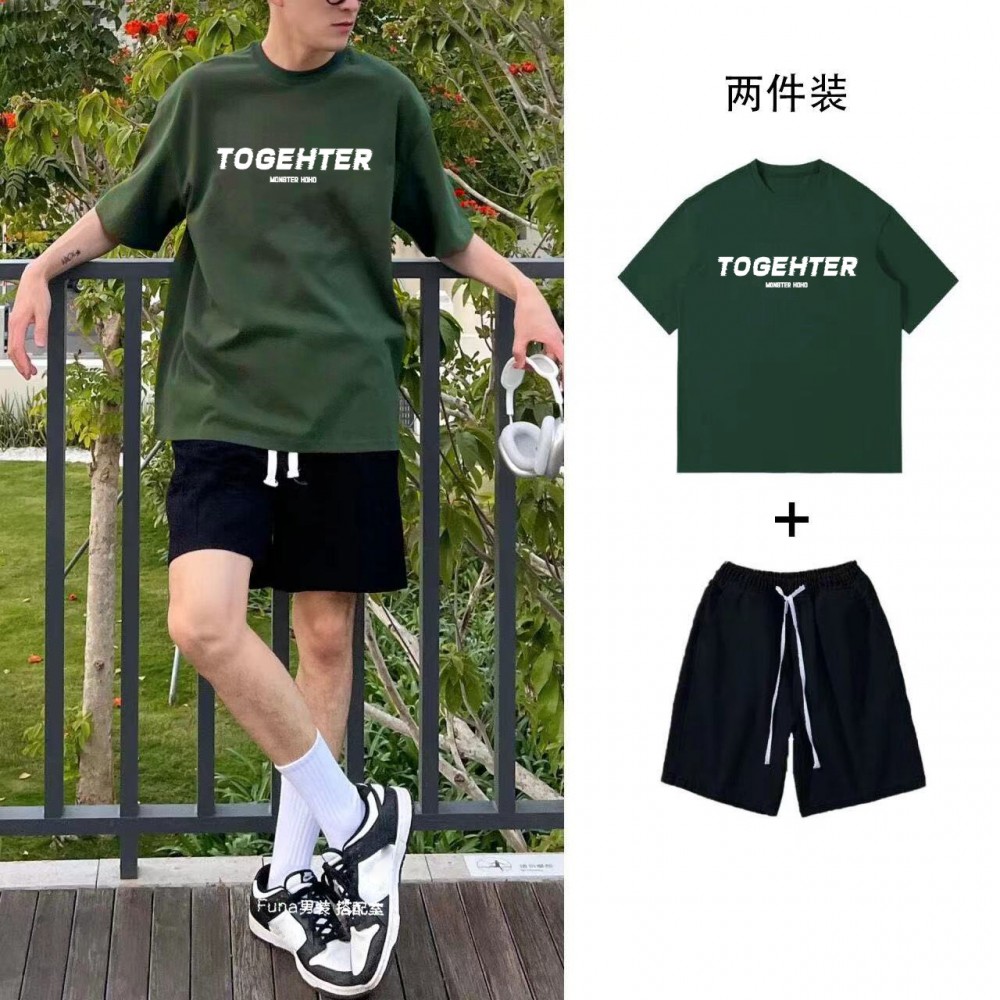 短袖棉t恤男士夏季短裤套装穿搭