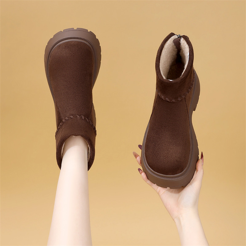 韩版厚底增高马丁靴女冬季棕色加绒保暖短靴小个子百搭复古潮靴