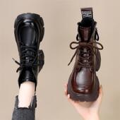 复古真皮马丁靴女2025年新款 秋冬炸街厚底增高加绒短靴百搭小码