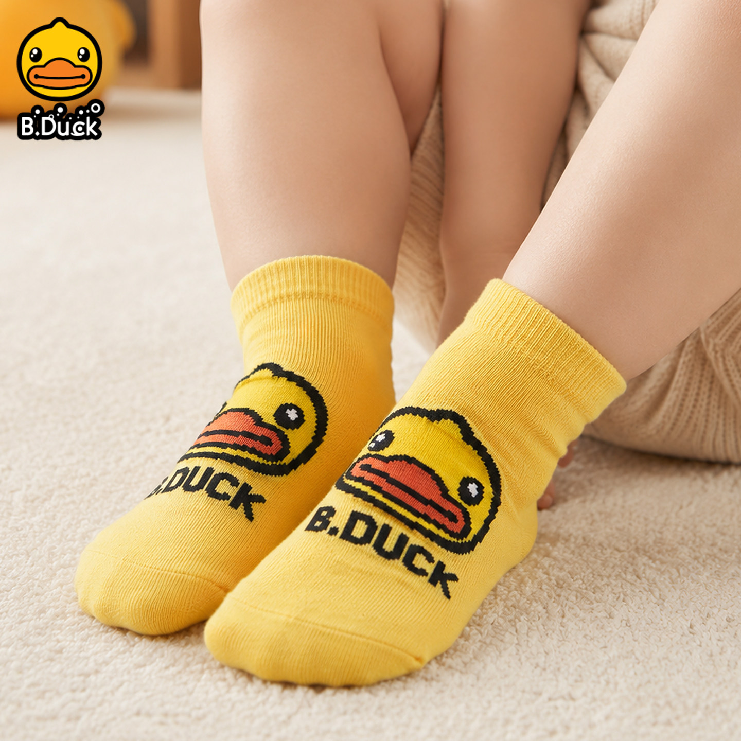 B.Duck卡通小黄鸭袜子无骨儿童图片