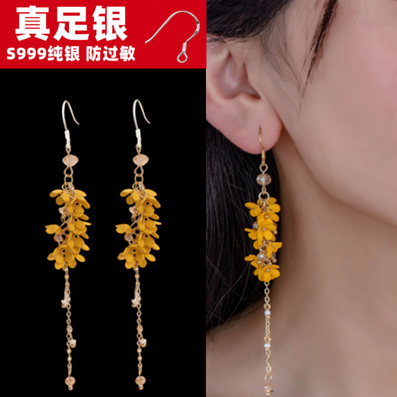 999纯银针超仙桂花花朵流苏耳环