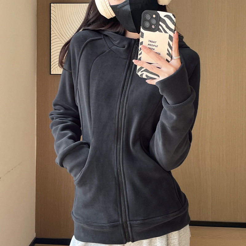 灰色摇粒绒外套女2026新款秋卫衣/绒衫