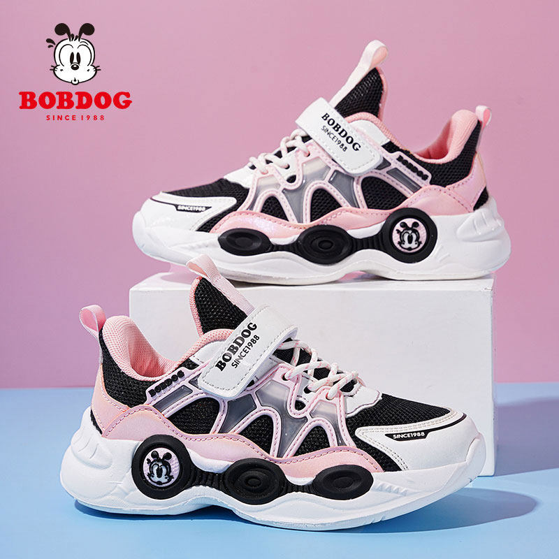 巴布豆女童鞋子春夏季网面透气儿童运动鞋2026新款大童黑色女孩鞋