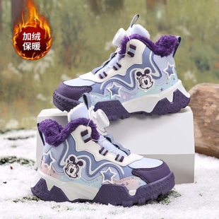 巴布豆女童棉鞋2025新款冬季加绒加厚运动鞋大棉保暖女孩儿童冬鞋