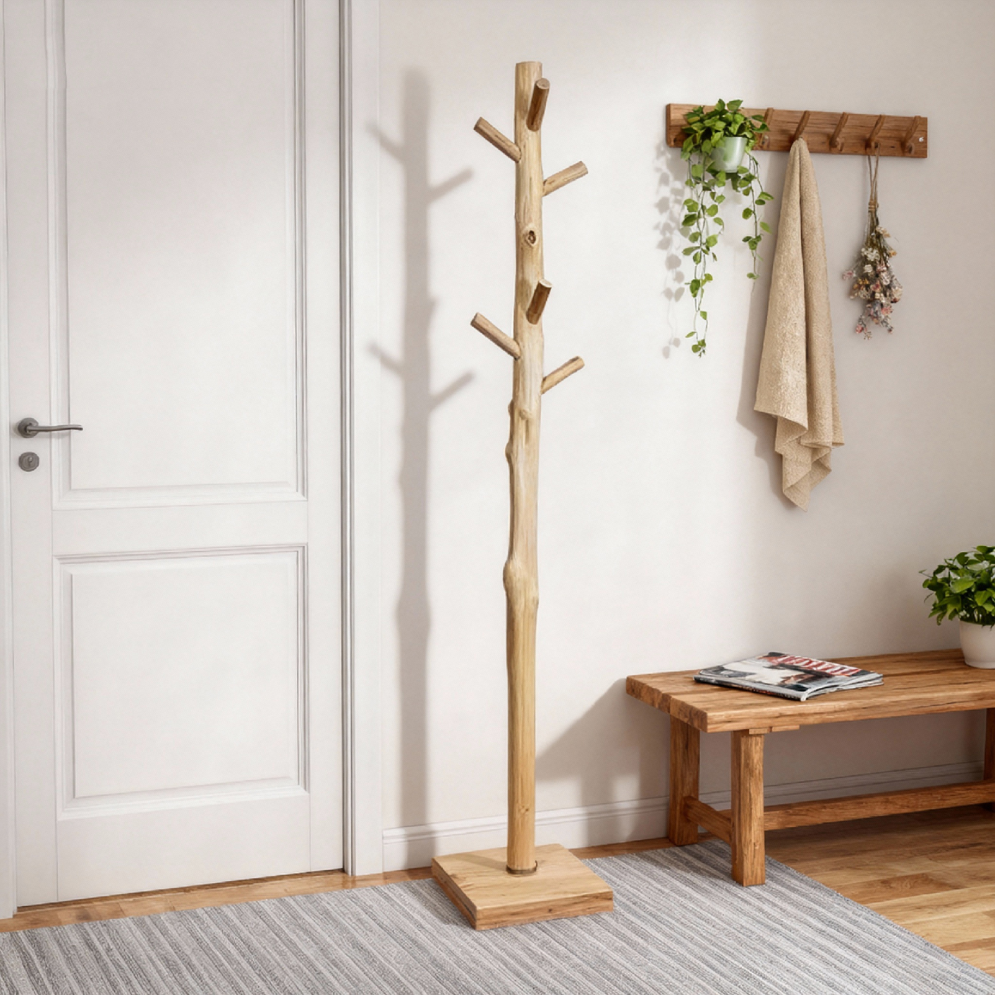 实木落地式衣帽架家用卧室房间衣服架杆简约原木风天然树枝挂衣架