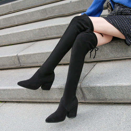 cd加宽伪娘风女装大佬弹力长筒靴