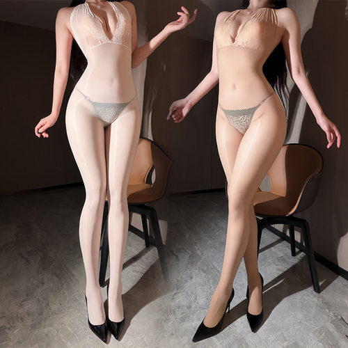 枪弹分离伪娘蕾丝挂脖性感jj套连体衣马油纯欲5D超薄女装大佬丝袜