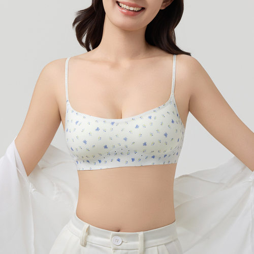 低领细闪肩带女装大佬伪娘无痕粉底液内衣小胸聚拢无钢圈文胸罩男
