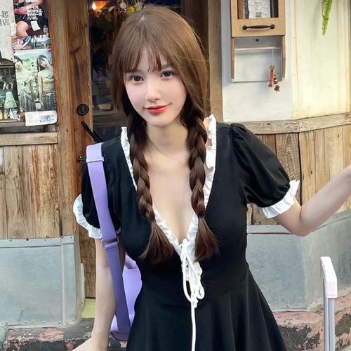 手编双麻花长辫伪娘假发空气刘海女装大佬整顶头套男cd变装大辫子