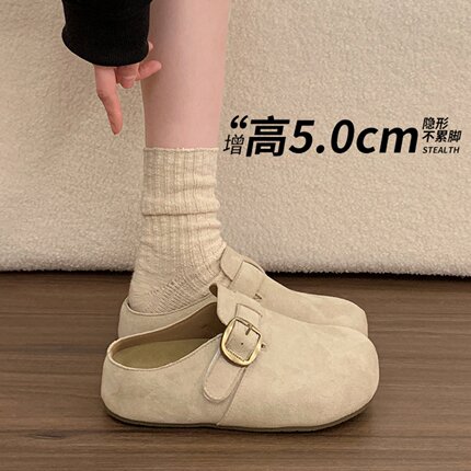 品牌真皮厚底增高包头半拖鞋女外穿2026春季新款软底一脚蹬勃肯鞋