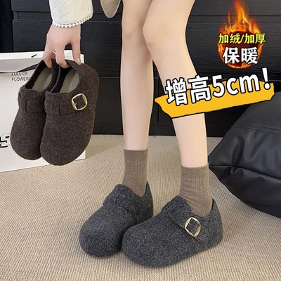 品牌真皮厚底内增高勃肯鞋女2025新款冬季加绒加厚棉鞋保暖雪地靴