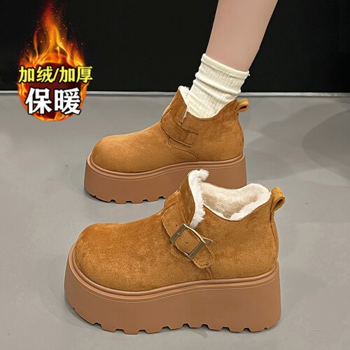 品牌清仓真皮厚底雪地靴女2025冬季新款加绒加厚保暖棉鞋勃肯棉靴