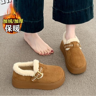 清仓真皮加绒毛毛雪地靴女2025冬季新款厚底增高勃肯鞋子保暖棉鞋