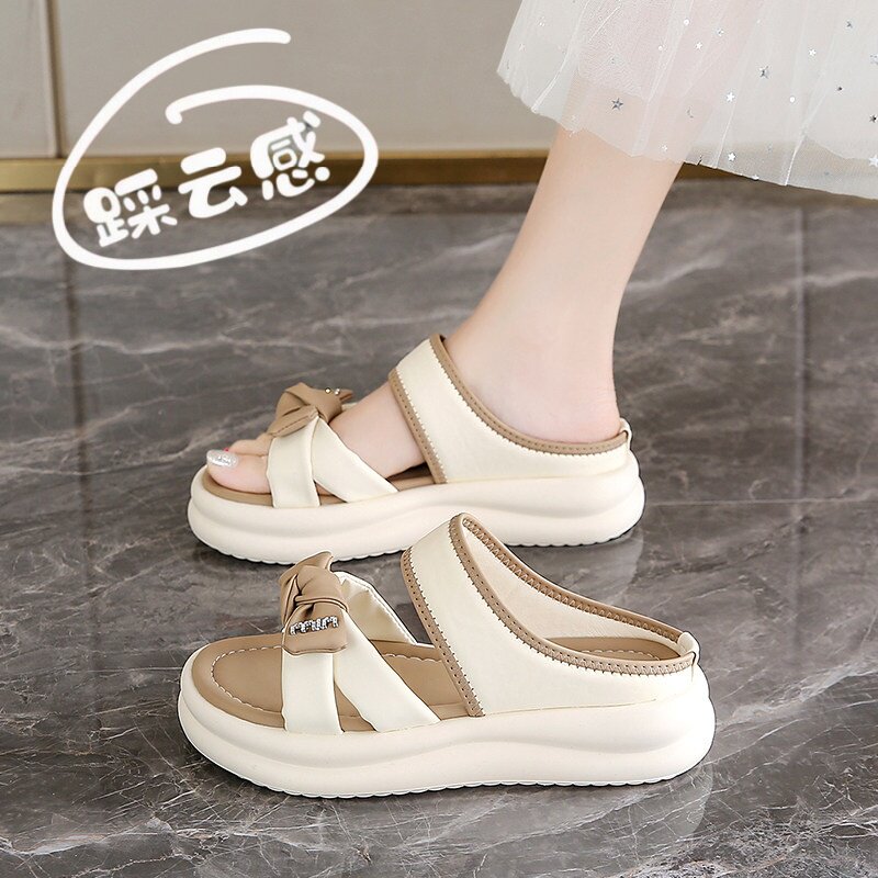 品牌真皮软底防滑凉拖鞋女夏外穿2026新款厚底配裙子沙滩鞋一字拖