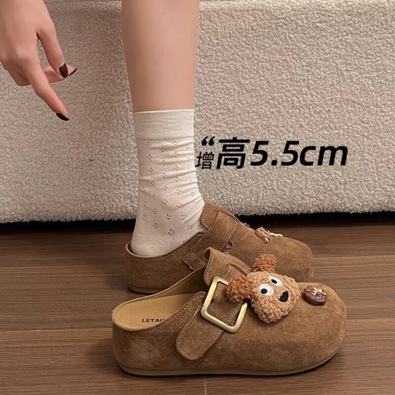 品牌真皮厚底内增高可爱勃肯鞋女外穿包头半拖鞋2026新款春夏凉拖