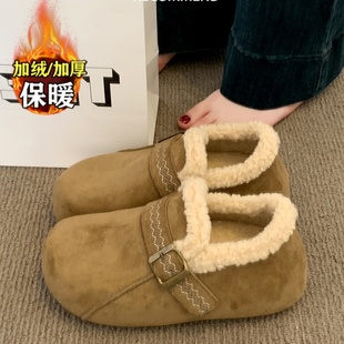 真皮厚底雪地靴女冬季2025新款厚底软底勃肯鞋加绒保暖棉鞋毛毛鞋