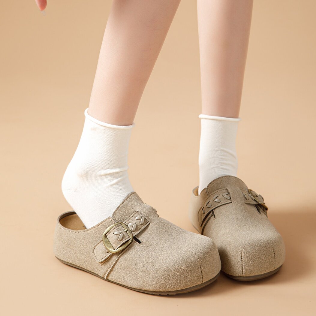 品牌真皮一脚蹬包头拖女夏外穿半拖鞋2026新款厚底增高复古勃肯鞋