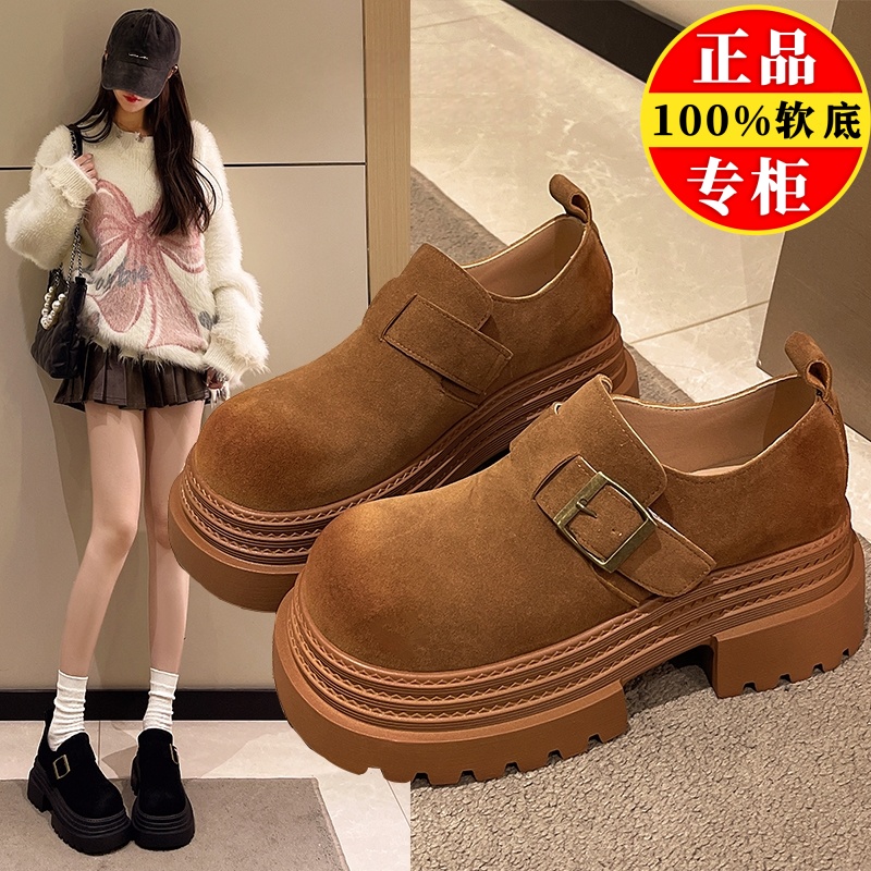 品牌断码真皮复古乐福鞋女2025新款厚底增高勃肯单鞋玛丽珍小皮鞋