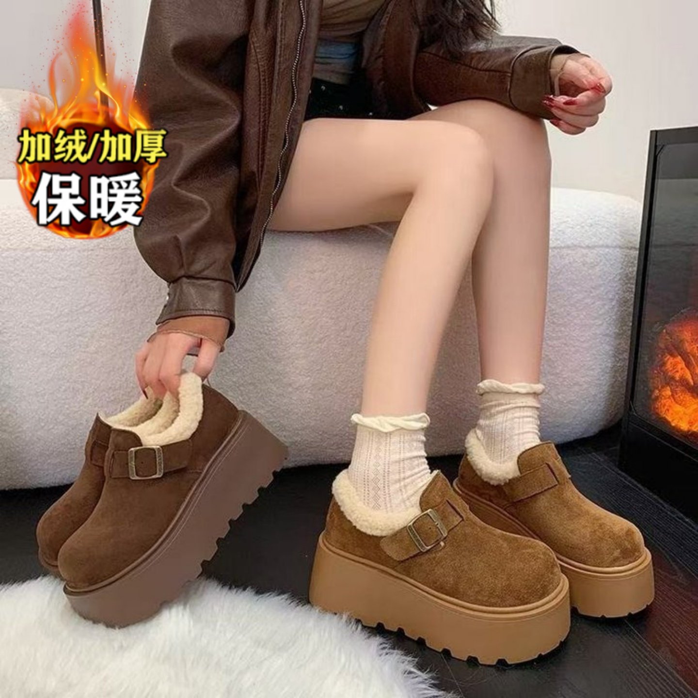 品牌真皮毛毛雪地靴女2025新款厚底增高加绒勃肯鞋一脚蹬保暖棉鞋,女鞋,时尚雪地靴,淘宝优惠券,粉丝福利购,淘宝优惠卷