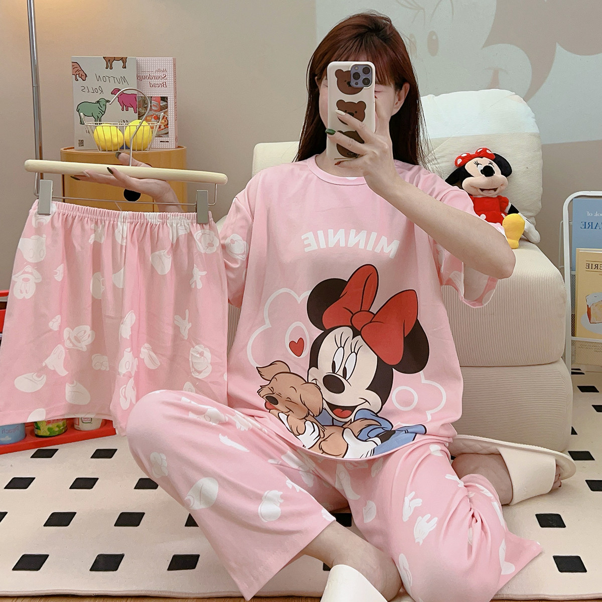 春夏女生睡衣三件套头短袖纯棉大牌Mickey外贸打包家居服工厂直销,女士内衣/男士内衣/家居服,睡衣/家居服套装,淘宝优惠券,粉丝福利购,淘宝优惠卷