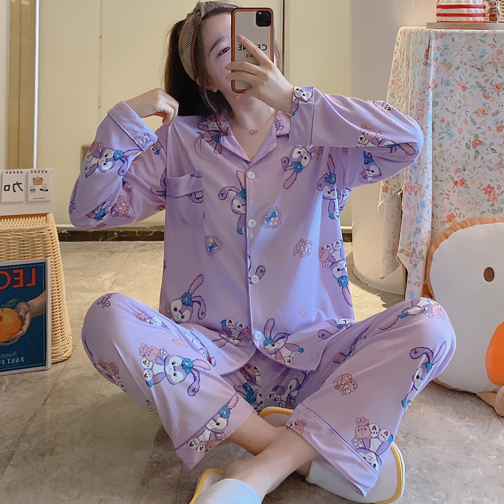开衫睡衣女生长袖纯棉春秋外贸卡通网红可外穿冬天起居服休闲套装