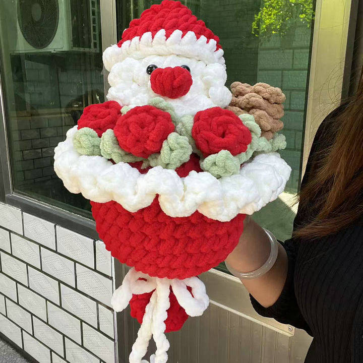 圣诞老人手捧花毛线手工钩织diy