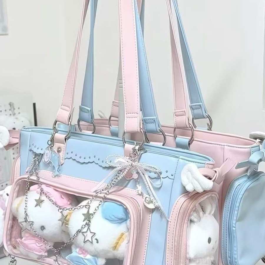 娃包双人粉蓝双子痛包追星女孩图片