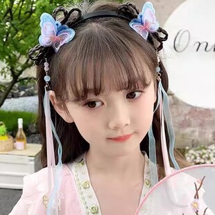 古风汉服头饰女儿童中国风发箍蝴蝶流苏假发辫子发卡女童古装发饰