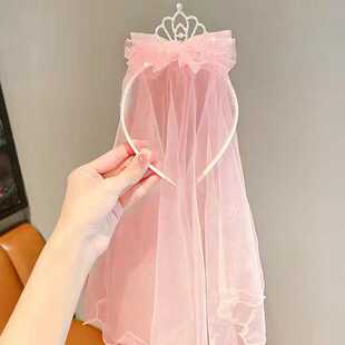 头纱女童发夹白色发箍王冠女孩花童皇冠儿童头饰拍照公主韩国生日