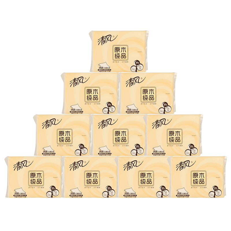 清风平板纸原木纯品压花350张10包抽纸卫生纸擦手纸厕纸草纸包邮