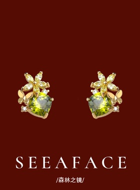 绿色微镶锆石蚊香盘耳夹法式轻奢几何蝴蝶花朵耳钉高级感2025新款