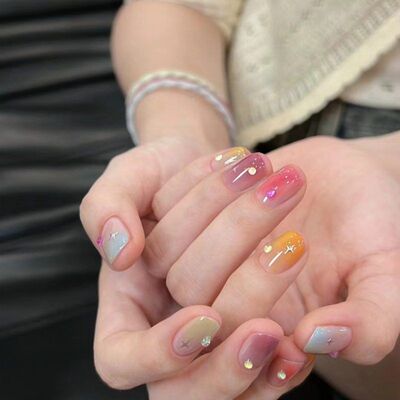 夏日多巴胺高级晕染美甲穿戴甲小红书爆款INS风指甲贴片