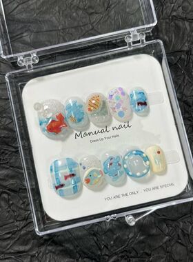 纯手工制作可爱卡通少女短圆穿戴美甲贴片可拆卸A416