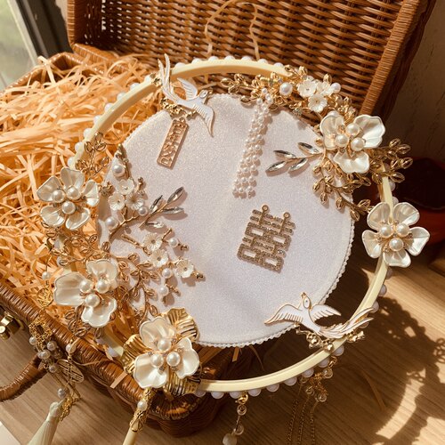 新中式婚礼新娘喜扇结婚秀禾出嫁团扇礼物双圈永生花diy材料包