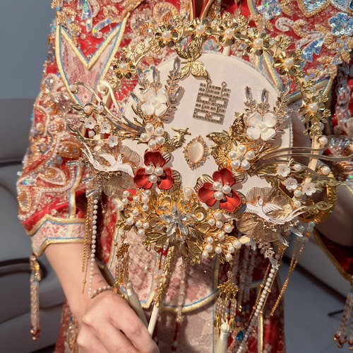 团扇新娘结婚diy材料包中式秀禾扇子喜扇婚礼手工出嫁高级感龙凤