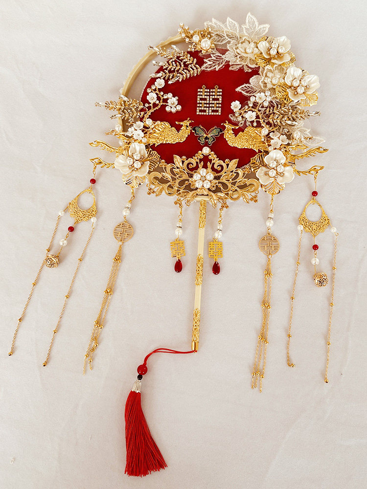 웨딩 그룹 팬 해피 팬 신부 중국 결혼식 레드 웨딩 사진 소품 DIY 재료 패키지 XIUHE 팬