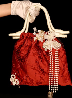 婚包2025新款手提包包新娘红色新中式国风订婚婚礼竹节手工高级