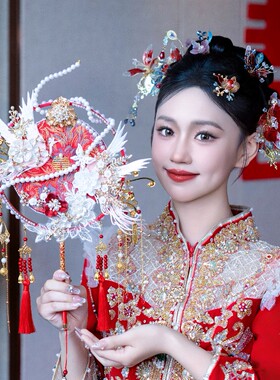 团扇新娘结婚秀禾扇子diy材料包婚礼却扇喜扇中式婚扇高级感双面