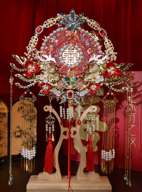 团扇新娘结婚材料diy手工刺绣秀禾双面成品高级喜扇婚礼婚嫁扇子