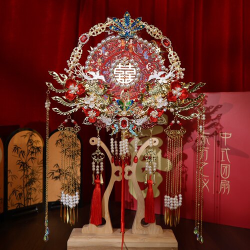 团扇新娘结婚材料diy手工刺绣秀禾双面成品高级喜扇婚礼婚嫁扇子