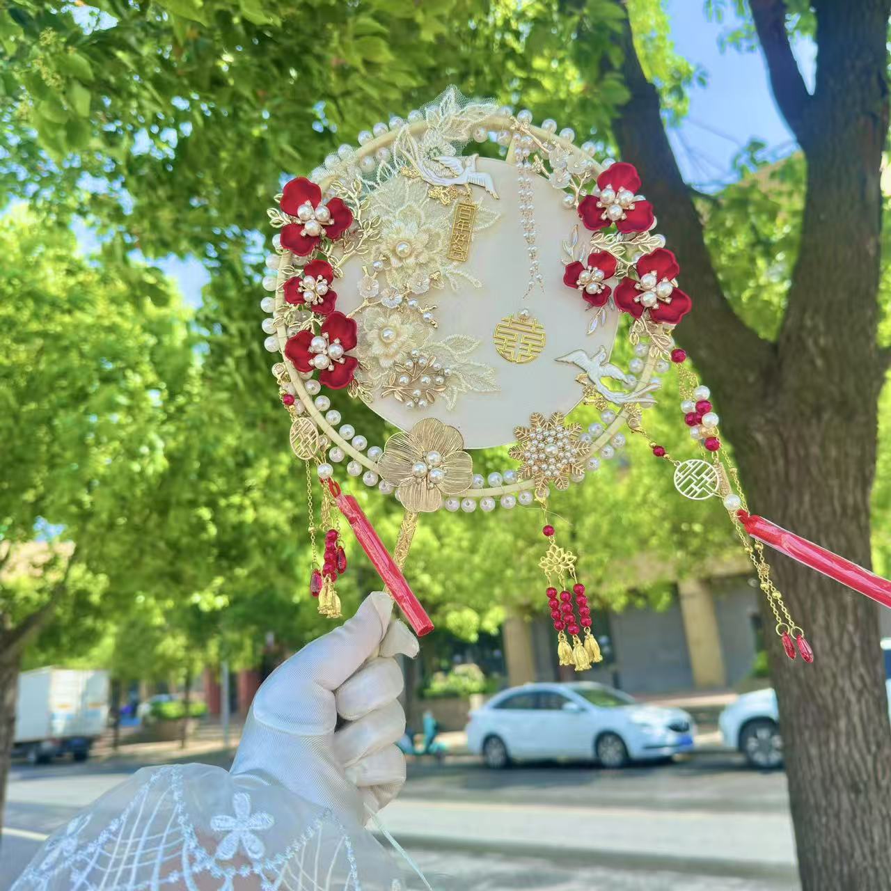 团扇新娘结婚双面高级秀禾婚礼diy材料扇子手工喜扇婚扇成品中式