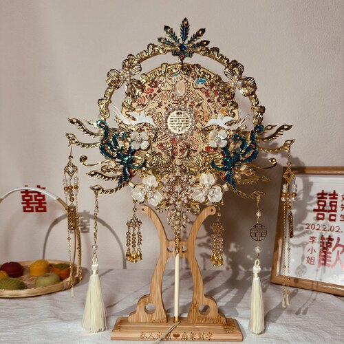 团扇新娘结婚diy材料喜扇秀禾扇子中式婚扇手工成品双面高级
