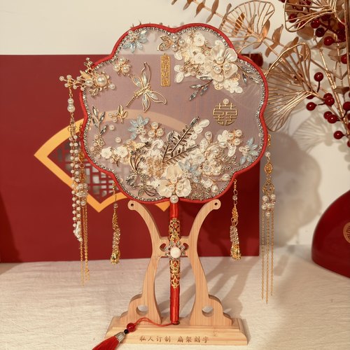 新娘团扇结婚古风成品中式婚礼秀禾扇手工喜扇 DIY材料包出嫁婚扇